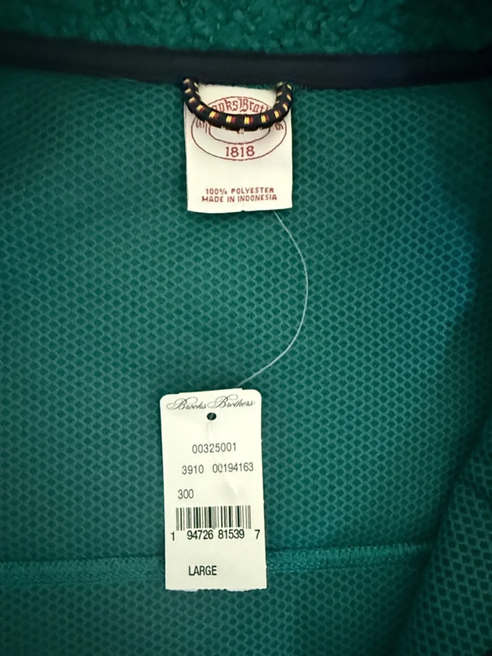 NWT Brooks Brothers Dark Green Sherpa Fleece Vest with Navy Trim - Picture 2 of 3